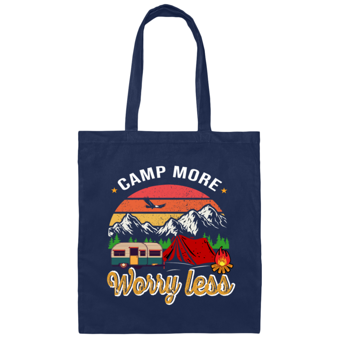 Camp More Worry Less, Funny Wildlife, Retro Hiking Canvas Tote Bag
