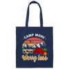 Camp More Worry Less, Funny Wildlife, Retro Hiking Canvas Tote Bag