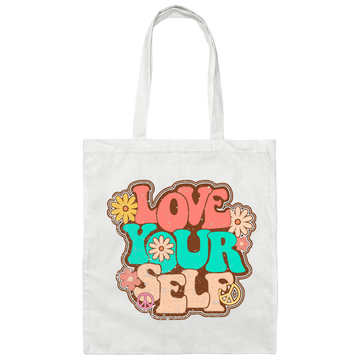 Love Yourself, Peace Love Yourself, Groovy Style, Retro Lovely Gift Canvas Tote Bag