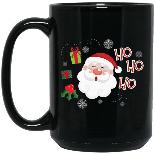 Cute Santa Claus, Ho Ho Ho Santa, Love Funny Santa, Merry Christmas, Trendy Christmas Black Mug