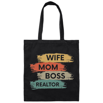 Love Wife Love Mom, Mom As Wife As Boss, Realtor Mom, Retro Mother Gift Canvas Tote Bag