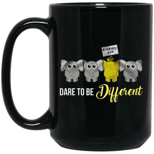 Elephant Lover Gift, Dare To Be Different, Different Elephant, Cute Gift Black Mug