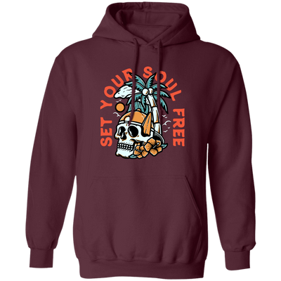 Set Your Soul Free, Cool Skull, Palm Tree On The Beach Pullover Hoodie