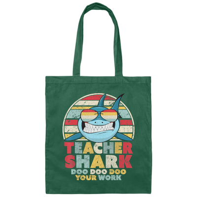 Teacher Shark Doo Doo Doo Your Work, Retro Teacher Shark Canvas Tote Bag