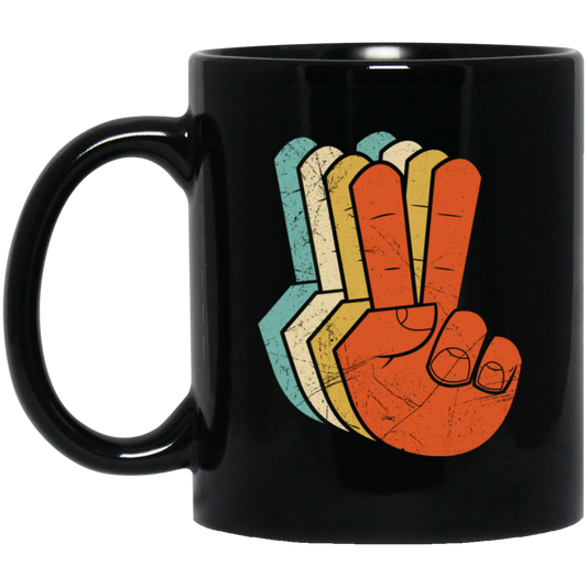 Peace Sign, Retro Peace Sign, Love Peace, Say Hi Black Mug