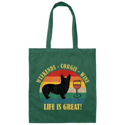 Retro Dog Weekends Wine Lovers Retro Life Is Great Canvas Tote Bag