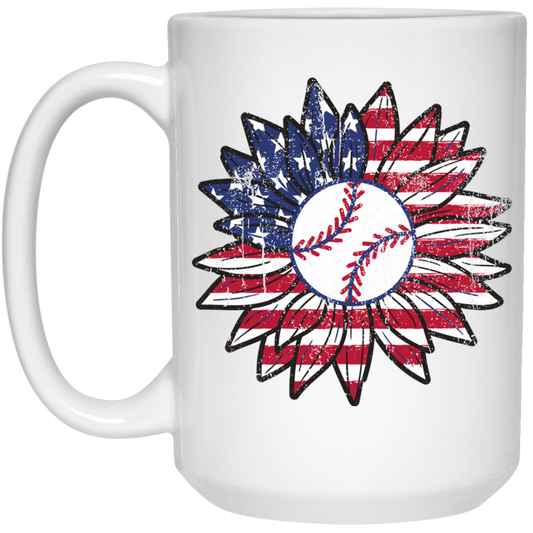 American Baseball, Sunflower Baseball, Leopard Sunflower-3 White Mug