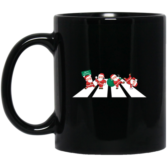 Santa Cross The Road, Santa Xmas, Cross On A Street Black Mug