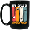 Life Is Full Of Important Choices, Retro Golf, Golfing Vintage Black Mug