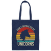Easily Distracted, By Unicorns, Vintage Unicorns Canvas Tote Bag