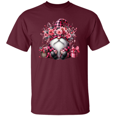 Pink Gnome, Cute Christmas, Cute Gnome, Pink Plaid Christmas Unisex T-Shirt