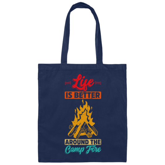 Vintage Campaign, Campfire, Life Is Better Around The Campfire Canvas Tote Bag