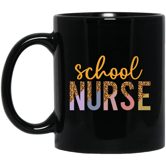 School Nurse, Leopard Nurse, Love Nurse, Leopard School Black Mug