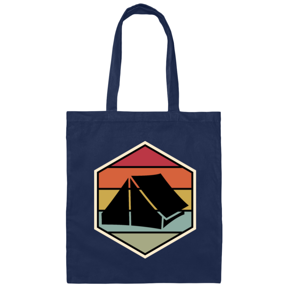Tent Vintage, Retro Hexagon, Camping Motif With Tent Silhouette, Camp With Family Canvas Tote Bag