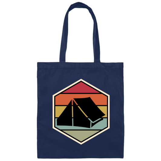 Tent Vintage, Retro Hexagon, Camping Motif With Tent Silhouette, Camp With Family Canvas Tote Bag