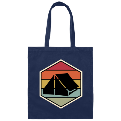 Tent Vintage, Retro Hexagon, Camping Motif With Tent Silhouette, Camp With Family Canvas Tote Bag