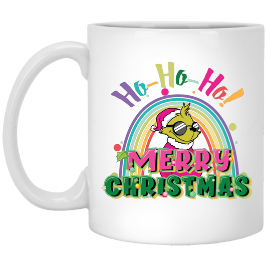 Ho Ho Ho, Grinch Christmas, Rainbow Christmas, Merry Christmas, Trendy Christmas White Mug