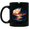 Simple Picture Of Sunset With Rock And River, Best Landscape Gift Black Mug