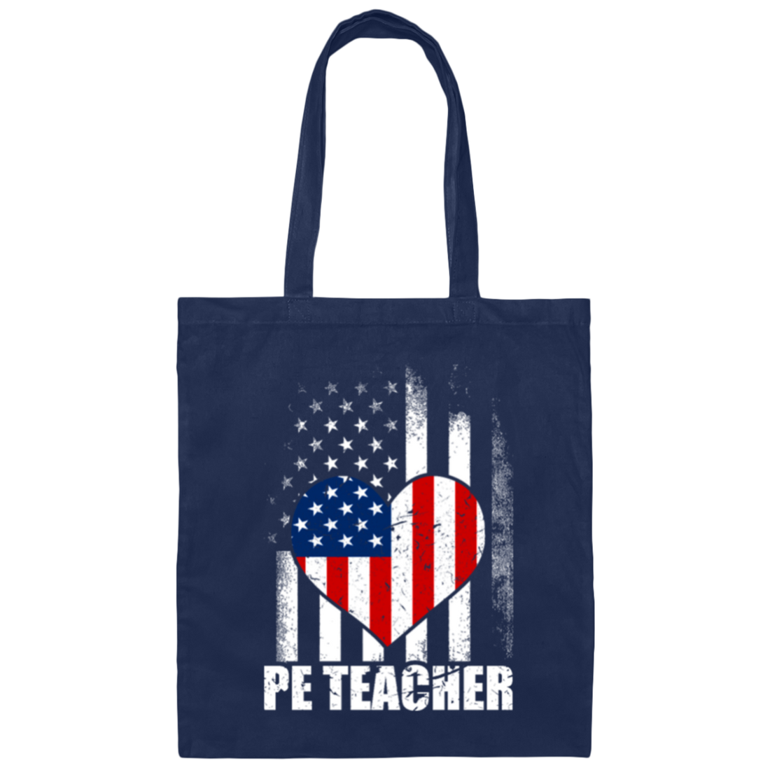 Love PE Teacher, Physical Education Teacher, American Flag In Heart Canvas Tote Bag