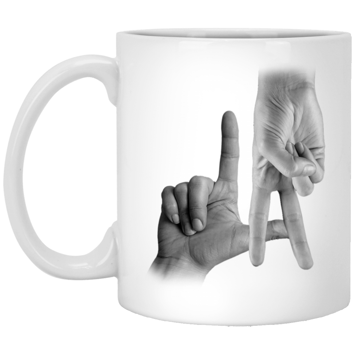 LA Sign, Hand Sign, Los Angeles Hand Sign, Love American, Black And White White Mug