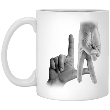 LA Sign, Hand Sign, Los Angeles Hand Sign, Love American, Black And White White Mug