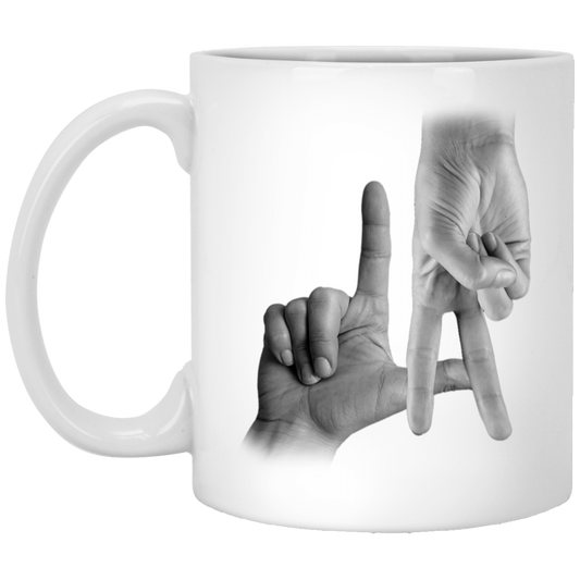 LA Sign, Hand Sign, Los Angeles Hand Sign, Love American, Black And White White Mug