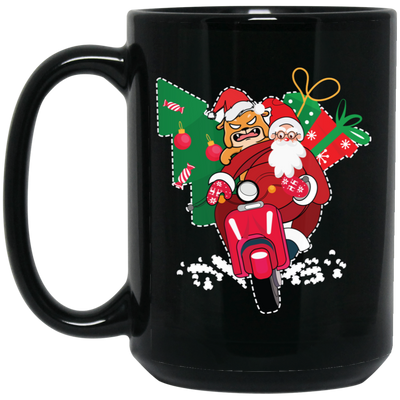 Santa With Angry Dog, Santa Ride Motorbike, Love Christmas, Merry Christmas, Trendy Christmas Black Mug