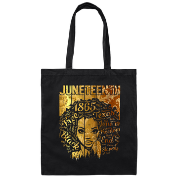 Black Woman 1865 Juneteenth, Natural Hair Black Hair Gold Style Canvas Tote Bag
