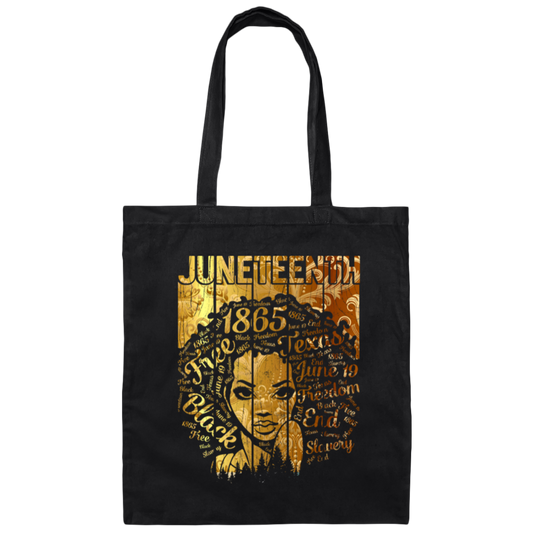 Black Woman 1865 Juneteenth, Natural Hair Black Hair Gold Style Canvas Tote Bag