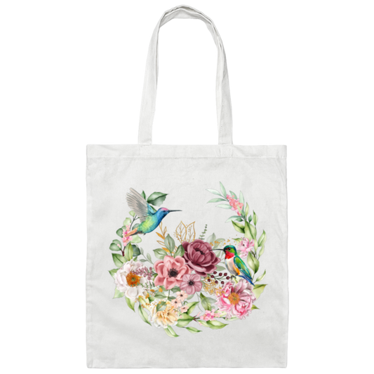 Hummingbird With Flower, Love Hummingbird, Beautiful Flowers Canvas Tote Bag