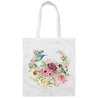 Hummingbird With Flower, Love Hummingbird, Beautiful Flowers Canvas Tote Bag