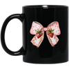 Pink Bow, Strawberry Lover, Strawberries Bow, Xmas Gift Black Mug