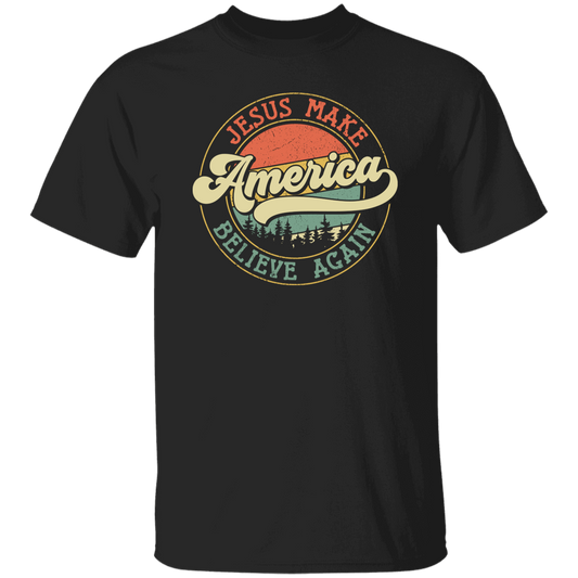 Jesus Make America Believe Again, Retro America Unisex T-Shirt