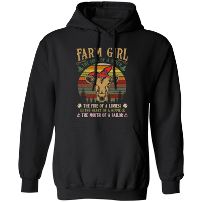 Farm Girl, Cute Cow Retro Gift, The Soul Of A Witch, Vintage Cow Pullover Hoodie