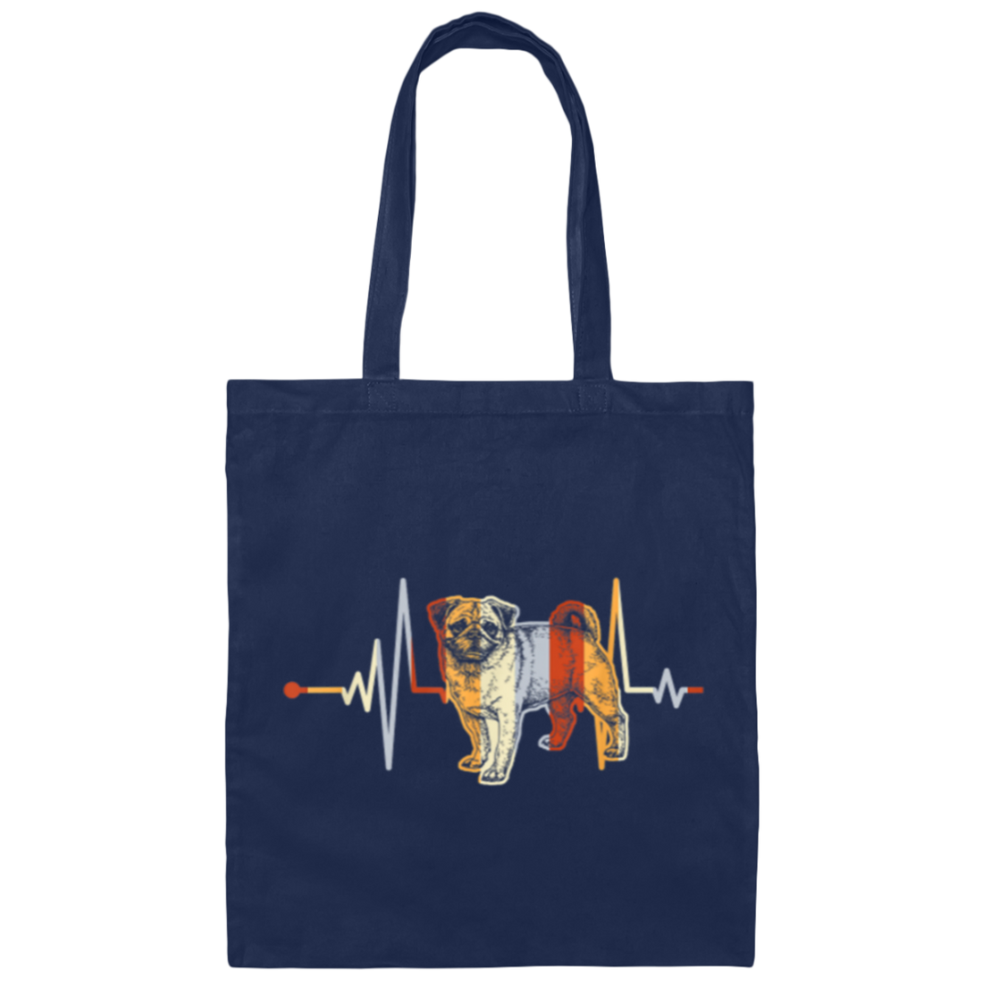 Retro Distressed Heartbeat Pug, Vintage Pug Dog Animal Canvas Tote Bag