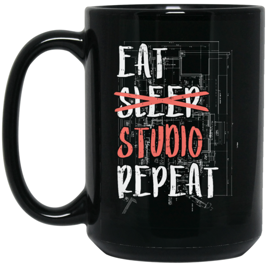 Architect Gift, Engineer Student, Architecture Lover, Studio Repeat Black Mug