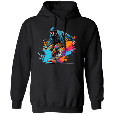 Cool Man, Cool Boy, Boy With Skateboard, Skateboarding Watercolor Pullover Hoodie