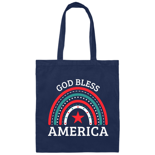 God Bless America, Rainbow American, Retro Rainbow Canvas Tote Bag