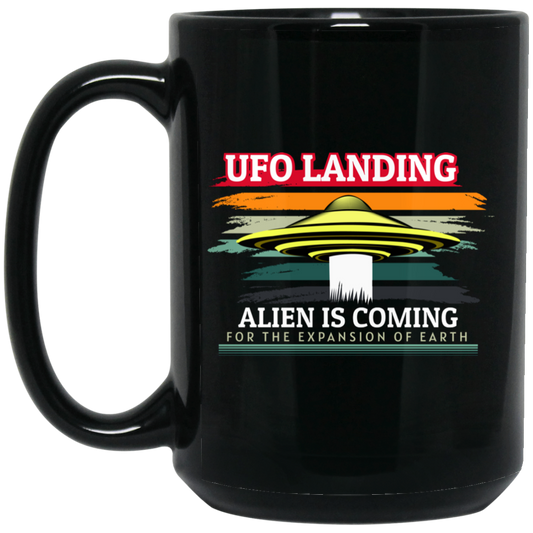 UFO Landing For The Expansion Of Earth, Retro UFO Black Mug
