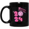 Happy New Year, 2024 New Year, Pink Bauble, Trendy New Year, Merry Christmas, Trendy Christmas Black Mug