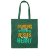 Painter Gift, Painting Is In My Veins Jesus Is In Heart Canvas Tote Bag