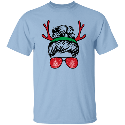 Messy Bun Girl, Girl With Deer Horn, Christmas Tree In Glasses, Merry Christmas, Trendy Chrismas Unisex T-Shirt