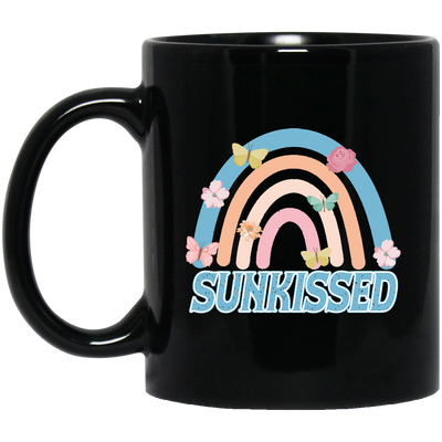 Sunkissed, Groovy Rainbow, Butterfly, Flower, Kid Design Black Mug