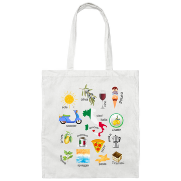 Love Italy, Pizza, Scooter, Wine Italy, Moka, Beach Canvas Tote Bag