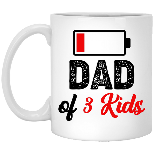 Dad Of 3 Kids, Out Of Battery, Father's Day Gift, Dad Gift White Mug