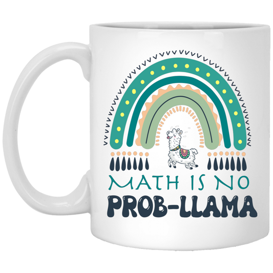 Math Is No Prob-Llama, Green Rainbow, Cute Llama White Mug