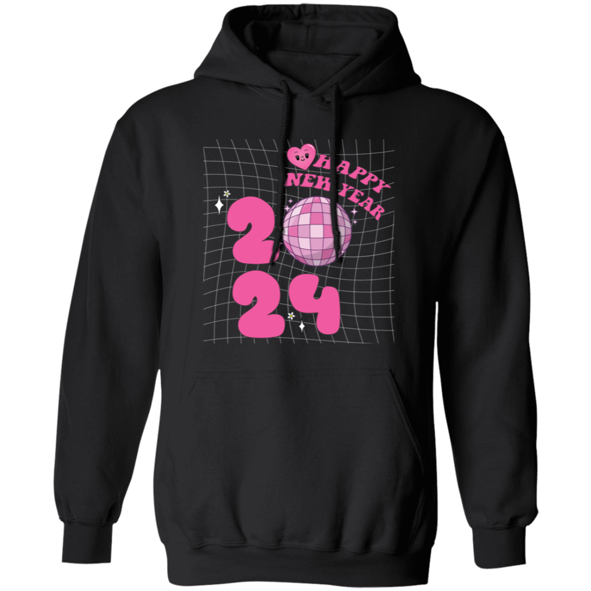 Happy New Year, 2024 New Year, Pink Bauble, Trendy New Year, Merry Christmas, Trendy Christmas Pullover Hoodie