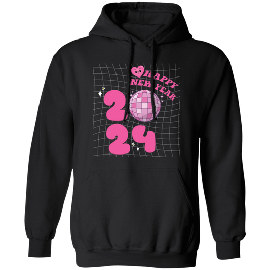 Happy New Year, 2024 New Year, Pink Bauble, Trendy New Year, Merry Christmas, Trendy Christmas Pullover Hoodie