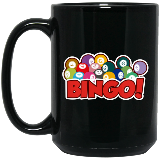 Love Bingo Balls, Bingo Ticket, Bingo Lottery, Love Bingo Black Mug