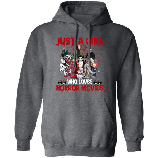 Just A Girl Who Loves Horror Movies, Funny Halloween Pullover Hoodie